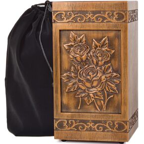 KIMNAG Wooden Cremation Rose Urn for Human Wood Ashes Decorative Box Funeral Urns for Adult Male Female with Satin Bag Burial or Memorial Keepsake (Rose (XL) 250lbs) in Kuwait