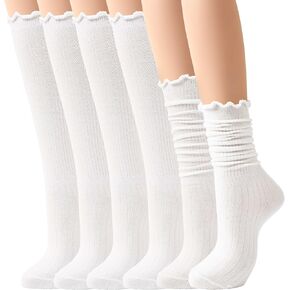Jeasona 6 Pairs Women's Ruffle Frilly Socks, Cute Slouch Scrunch Knee High Cotton Lace Stockings Lightweight Dress Boot Socks in Kuwait