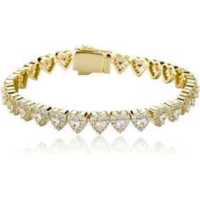 14K Gold Over 925 Silver 7mm Heart Design Micro-Inlaid Mossanite Jewelry, Hip-Hop Style Tennis Bracelet Set, Captivating Charm for the Romantic Soul,Father's Day Gifts for Dad in Kuwait