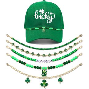 St.Patrick's Day Trucker Hat Chain for Women Green Luck Shamrock Hat Charms Chain Beaded Green Leaf Hat Decorations Irish Hat Accessories St.Patrick's Day Outfit Party Favor in Kuwait