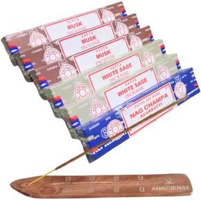 Satya Musk, White Sage & Nag Champa with ANKCIENSE Incense Holder Pack of 3 fragrances Variety Pack of 90 Sticks Satya Nagchampa Natural Incense Insense Insence in Kuwait