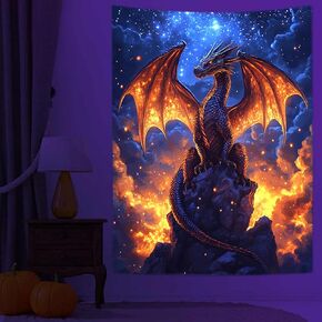 Blacklight Dragon Tapestry Fantasy UV Gothic Animal Wall Tapestry Medieval Magic Dragon Tapestry, Cool Men Boy Aesthetic Art Psychedelic Tapestries Living Room Dorm Bedroom Home Decor, 30X40in in Kuwait