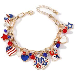 NextArt 4th of July Bracelet Red White Blue American Flag Charm Bracelet for Women Men USA Patriotic Jewelry Fourth of July Oufit Accessories in Saudi Arabia