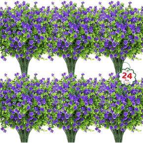 24 حزمة من الزهور الاصطناعية في الهواء الطلق من Roberly، زهور الأوكالبتوس المقاومة للأشعة فوق البنفسجية والشجيرات والنباتات البلاستيكية الخضراء لحديقة الشرفة والنافذة وصندوق المزرعة وديكور المنزل الداخلي، مختلطة in Kuwait