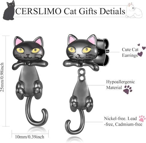 CERSLIMO هدايا القط للنساء الفتيات، هيبوالرجينيك الأسود القط الأذن سترة أقراط عيد الميلاد عيد الميلاد عيد الهالوين يعرض مجوهرات لمحبي هريرة in Kuwait