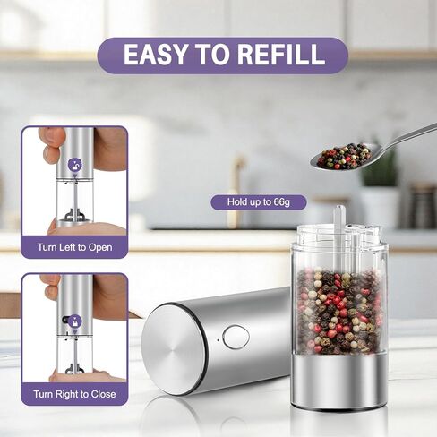 Electric Salt and Pepper Grinder Set, Automatic Pepper Mill Grinder w/Upgraded Charge Base and LED Light,Adjustable Coarseness,Rechargeable Black Peppercorn & Sea Salt Spice Mill Set in Saudi Arabia