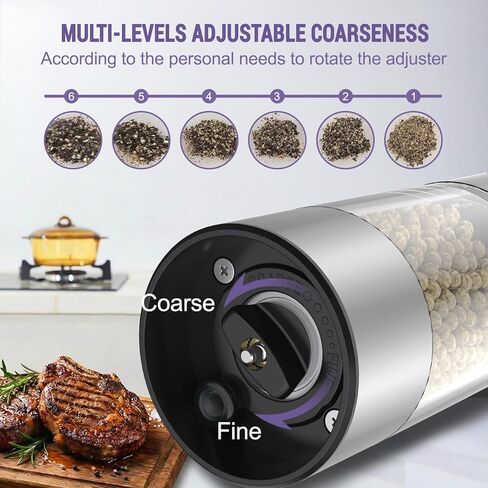Electric Salt and Pepper Grinder Set, Automatic Pepper Mill Grinder w/Upgraded Charge Base and LED Light,Adjustable Coarseness,Rechargeable Black Peppercorn & Sea Salt Spice Mill Set in Saudi Arabia