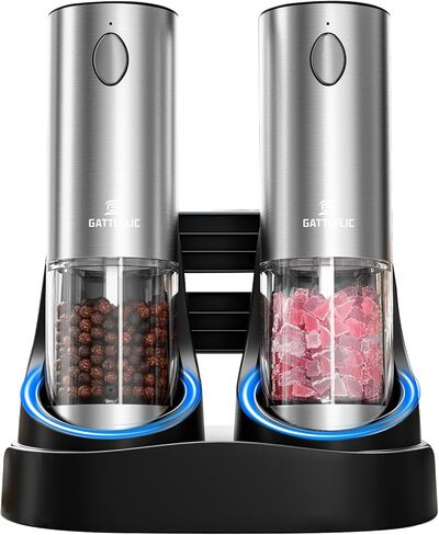 Electric Salt and Pepper Grinder Set, Automatic Pepper Mill Grinder w/Upgraded Charge Base and LED Light,Adjustable Coarseness,Rechargeable Black Peppercorn & Sea Salt Spice Mill Set in Saudi Arabia