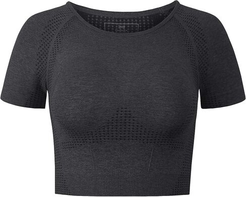 Women's Raglan Short Sleeve Crewneck Seamless Yoga Gym Workout Crop Top in Saudi Arabia