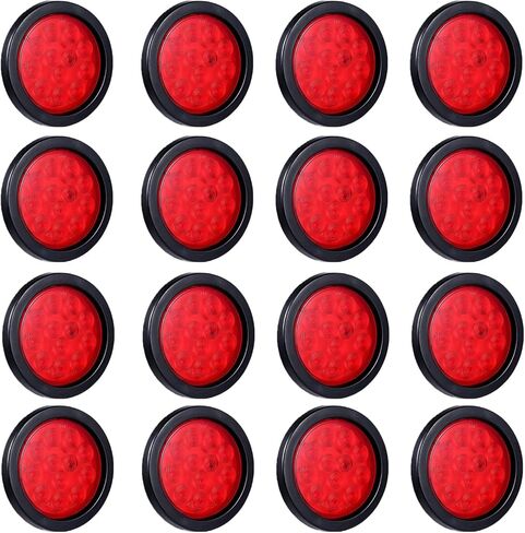 4" Round Led Tail Lights, 16Pcs 4 Inch Round Led Trailer Tail Lights Red 12 LED Waterproof 4" Brake Stop Turn Tail Lights Sealed Flush Grommet Mount w/ 3 Prong Trailer Wire Pigtails in Kuwait
