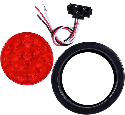 4" Round Led Tail Lights, 16Pcs 4 Inch Round Led Trailer Tail Lights Red 12 LED Waterproof 4" Brake Stop Turn Tail Lights Sealed Flush Grommet Mount w/ 3 Prong Trailer Wire Pigtails in Kuwait