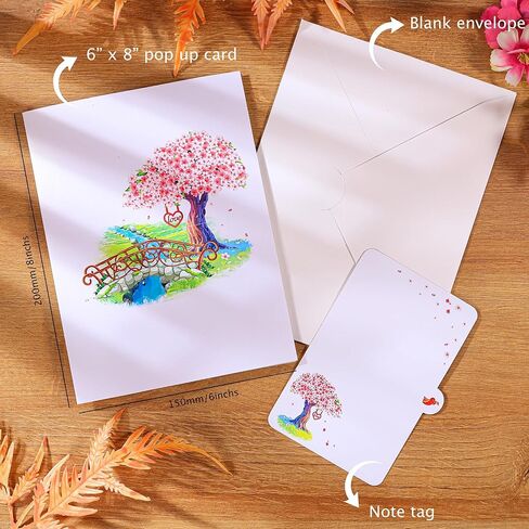 بطاقة الذكرى السنوية المنبثقة زهر الكرز، جسر ثلاثي الأبعاد مع بطاقات زفاف للزوجين للزوجة، الزوج، لها، الصديقة، العروس، العريس هدية مثالية لعيد الميلاد الرومانسي، الزفاف، عيد الحب، عيد الأم، 6 × 8 بوصة in Kuwait