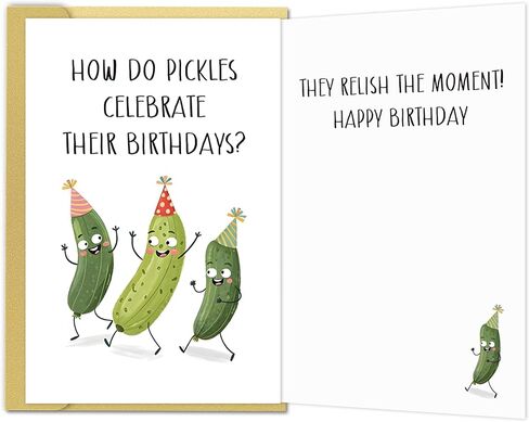 Funny Pickle Birthday Card for Men Women Kids, Humorous Birthday Cards for Friends & Family, Unique Food Pun Gift for Him Her, How Do Pickles Celebrate? in Saudi Arabia