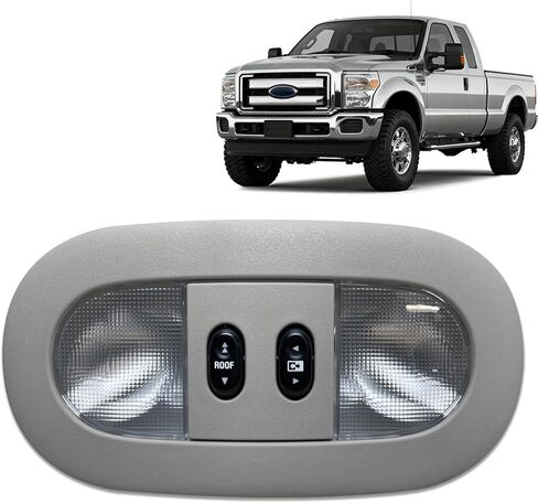 وحدة تحكم علوية مع ضوء خريطة قبة LED ومفتاح فتحة سقف متوافق مع 2004-2008 Ford F-150 2006-2008 Lincoln Mark LT Cab مصباح قراءة السقف الداخلي للكابينة، استبدال # 7L3Z-18519A70-BA، رمادي in Kuwait