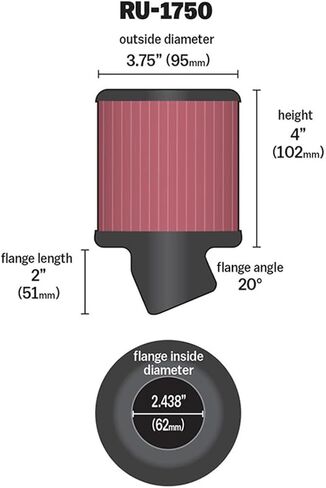 K&N Universal Clamp-On Air Intake Filter: High Performance, Premium, Washable, Replacement Air Filter: Flange Diameter: 2.4375 In, Filter Height: 4 In, Flange Length: 2 In, Shape: Round, RU-1750,Black in Saudi Arabia