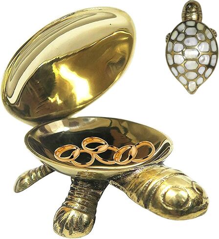BR 23073X-VC Shalimar's Solid BrasTurtle Box/Jewelry Organizer Tray Hand-Painted Animal Figurine Collectible, Medium, Yellow in Saudi Arabia