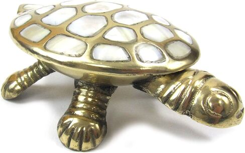 BR 23073X-VC Shalimar's Solid BrasTurtle Box/Jewelry Organizer Tray Hand-Painted Animal Figurine Collectible, Medium, Yellow in Saudi Arabia