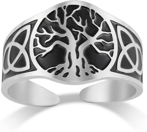 Dreamtimes شجرة الحياة الدائري للرجال النساء قابل للتعديل خاتم خمر الفولاذ المقاوم للصدأ حلقة Yggdrasil شجرة الحياة العالمية خواتم الفايكنج سلتيك عقدة حلقة تميمة المجوهرات الدينية in Saudi Arabia