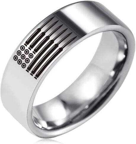 2PCS 8mm Stainless Steel Rings Set for Men & Women, Bullet-Shaped American Flag Band for Wedding, Promise, Anniversary, Patriotic Size 6-13 in Saudi Arabia