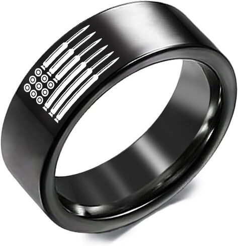 2PCS 8mm Stainless Steel Rings Set for Men & Women, Bullet-Shaped American Flag Band for Wedding, Promise, Anniversary, Patriotic Size 6-13 in Saudi Arabia
