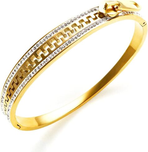 Crystals Zipper Charm Bangle Bracelet Stainless Steel Belt Bangle Golden Elegant Wedding Party Jewelry For Women Men in Kuwait
