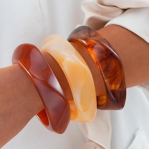 Chunky Resin Acrylic Bangle Bracelets for Women, Statement Wide Geometric Bangles Set, Fashion Stackable Bracelet Trendy Jewelry Gift in Kuwait