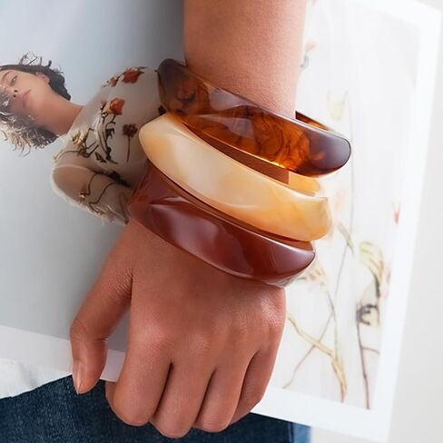 Chunky Resin Acrylic Bangle Bracelets for Women, Statement Wide Geometric Bangles Set, Fashion Stackable Bracelet Trendy Jewelry Gift in Kuwait