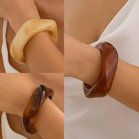 Chunky Resin Acrylic Bangle Bracelets for Women, Statement Wide Geometric Bangles Set, Fashion Stackable Bracelet Trendy Jewelry Gift in Kuwait