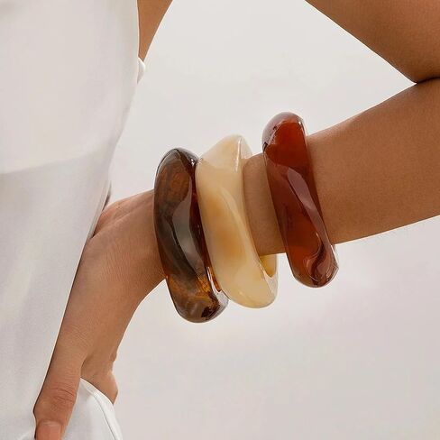 Chunky Resin Acrylic Bangle Bracelets for Women, Statement Wide Geometric Bangles Set, Fashion Stackable Bracelet Trendy Jewelry Gift in Kuwait
