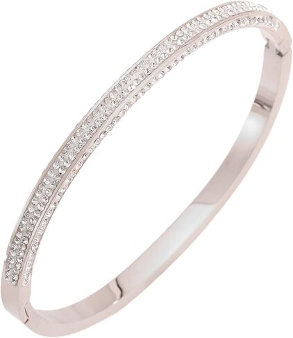 Triple-Row Mud Diamond Cuff for Women – Silver-Plated Stainless Steel Bangle in Saudi Arabia