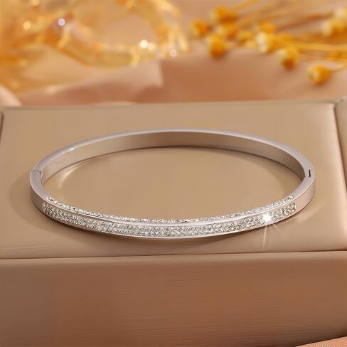 Triple-Row Mud Diamond Cuff for Women – Silver-Plated Stainless Steel Bangle in Saudi Arabia