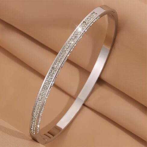 Triple-Row Mud Diamond Cuff for Women – Silver-Plated Stainless Steel Bangle in Saudi Arabia