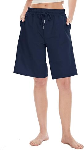 Bermuda Shorts for Women Knee Length Shorts for Women Casual Summer Sweat Shorts with Pockets Navy Medium in Saudi Arabia