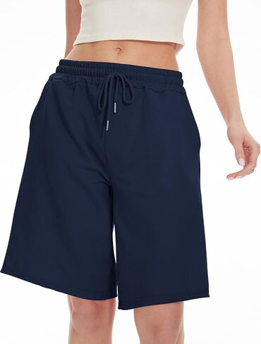 Bermuda Shorts for Women Knee Length Shorts for Women Casual Summer Sweat Shorts with Pockets Navy Medium in Saudi Arabia