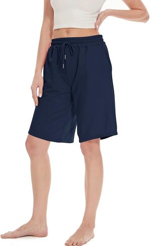 Bermuda Shorts for Women Knee Length Shorts for Women Casual Summer Sweat Shorts with Pockets Navy Medium in Saudi Arabia
