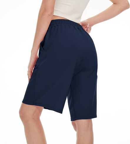 Bermuda Shorts for Women Knee Length Shorts for Women Casual Summer Sweat Shorts with Pockets Navy Medium in Saudi Arabia