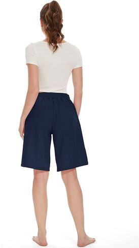 Bermuda Shorts for Women Knee Length Shorts for Women Casual Summer Sweat Shorts with Pockets Navy Medium in Saudi Arabia