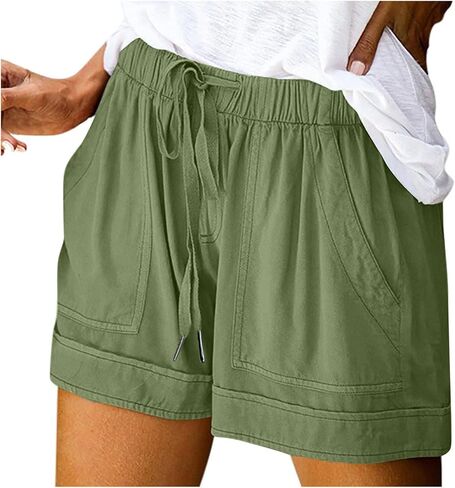 شورت قطن كتان للنساء لصيف 2026 شورت كاجوال واسع الساق بخصر عالٍ برباط ملابس الشاطئ in Kuwait