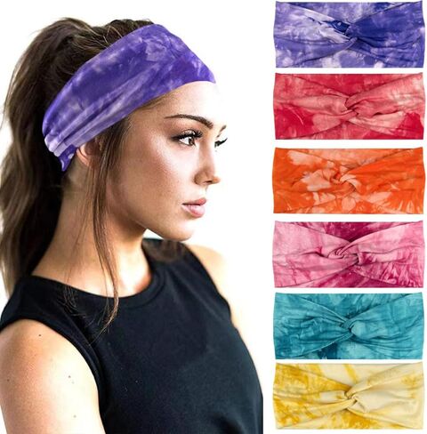 6pcs Headband for Women Tie-Dye Wide Breathable Elastic Sweatbands Hair Band Accessories for Fitness Sport Running Yoga in Saudi Arabia