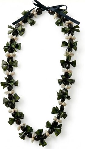Janinka 42" Extra Large Hawaiian Graduation Black Kukui Nut Leis Handmade Flower Necklace Ribbon Bow Tie Grad Gift for High School College Grad Women Men Hawaiian Graduation Party Gift in Saudi Arabia