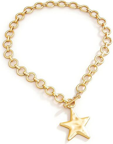 Chunky Gold Star Necklace Big Silver Statement Necklace for Women Big Star Chunky Necklaces Large Thick Paperclip OT Toggle Necklace Stocking Stuffers Christmas Jewelry in Saudi Arabia