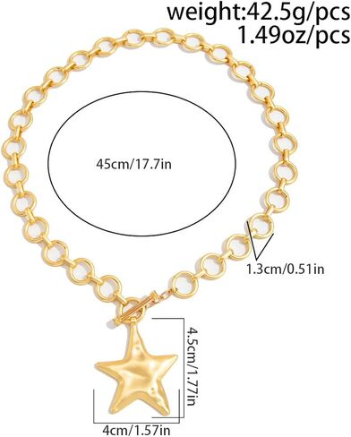 Chunky Gold Star Necklace Big Silver Statement Necklace for Women Big Star Chunky Necklaces Large Thick Paperclip OT Toggle Necklace Stocking Stuffers Christmas Jewelry in Saudi Arabia