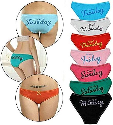7 Pack Women Knickers Cotton Underwear Ladies Panties Week Days Printed Briefs (US, Alpha, Small, Regular, Regular) Black in Kuwait
