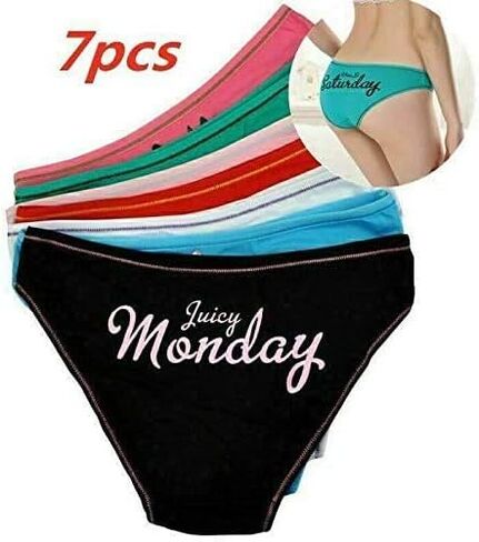 7 Pack Women Knickers Cotton Underwear Ladies Panties Week Days Printed Briefs (US, Alpha, Small, Regular, Regular) Black in Kuwait