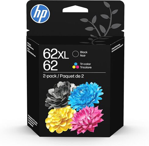 حبر اتش بي 62 أسود/ثلاثي الألوان (عبوة من قطعتين) | يعمل مع HP ENVY 5540, 5640, 5660, 7640, HP OfficeJet 5740, 8040 Series HP OfficeJet Mobile 200, 250 Series | مؤهل للحصول على حبر فوري | N9H64FN in Kuwait