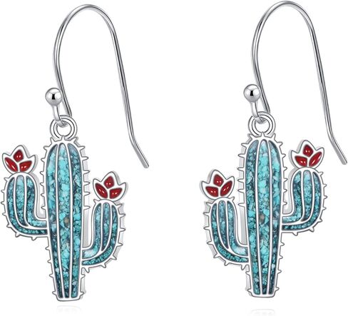 أقراط الصبار من الفضة الإسترليني عيار 925 أقراط متدلية على شكل نبات فيروزي مجوهرات الصبار هدايا للنساء in Kuwait