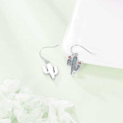 أقراط الصبار من الفضة الإسترليني عيار 925 أقراط متدلية على شكل نبات فيروزي مجوهرات الصبار هدايا للنساء in Kuwait