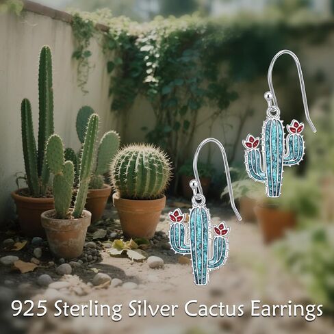 أقراط الصبار من الفضة الإسترليني عيار 925 أقراط متدلية على شكل نبات فيروزي مجوهرات الصبار هدايا للنساء in Kuwait