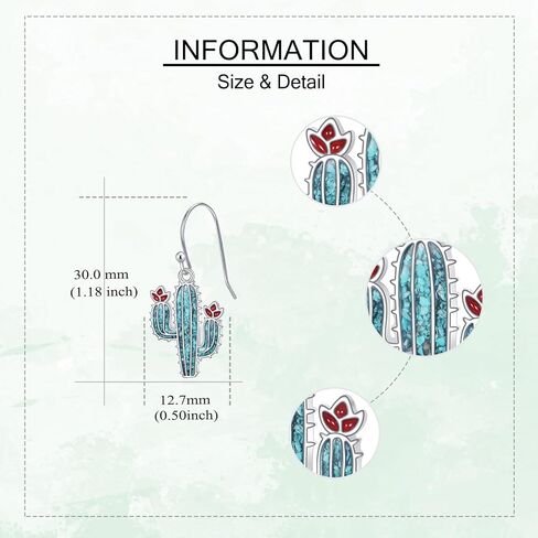 أقراط الصبار من الفضة الإسترليني عيار 925 أقراط متدلية على شكل نبات فيروزي مجوهرات الصبار هدايا للنساء in Kuwait