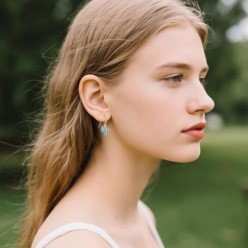 أقراط الصبار من الفضة الإسترليني عيار 925 أقراط متدلية على شكل نبات فيروزي مجوهرات الصبار هدايا للنساء in Kuwait